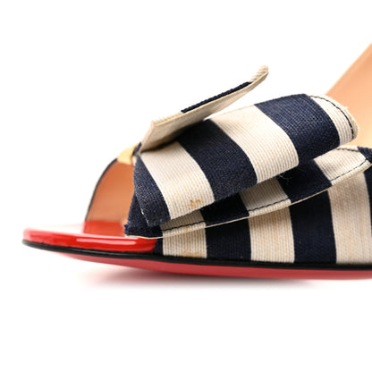 Christian Louboutin Canvas Striped Just Soon 85 Peep Toe Pumps 35.5 Navy White 9 of 9