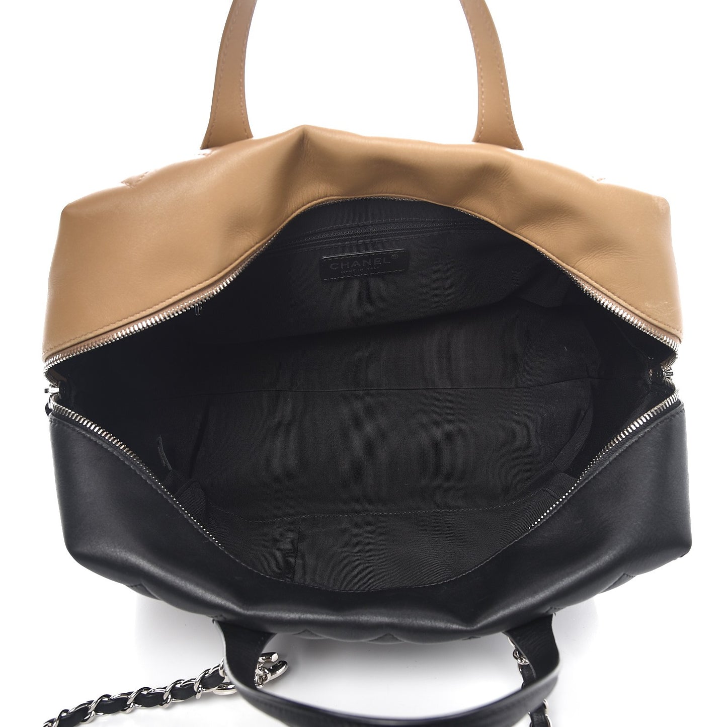 Calfskin Quilted Feather Weight Bowling Bag Black Beige