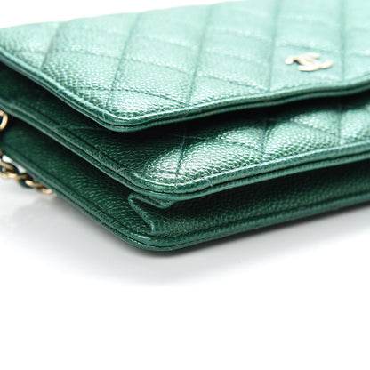 Chanel Metallic Caviar Quilted Wallet On Chain WOC Green 10 of 12