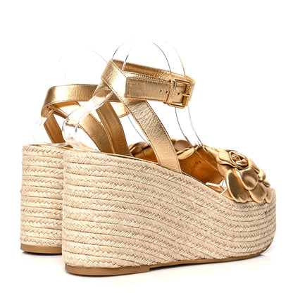 Valentino Garavani Metallic Kidskin Atelier 03 Rose Edition Espadrille 45/90mm Platform Sandals 40 Antique Brass 4 of 10
