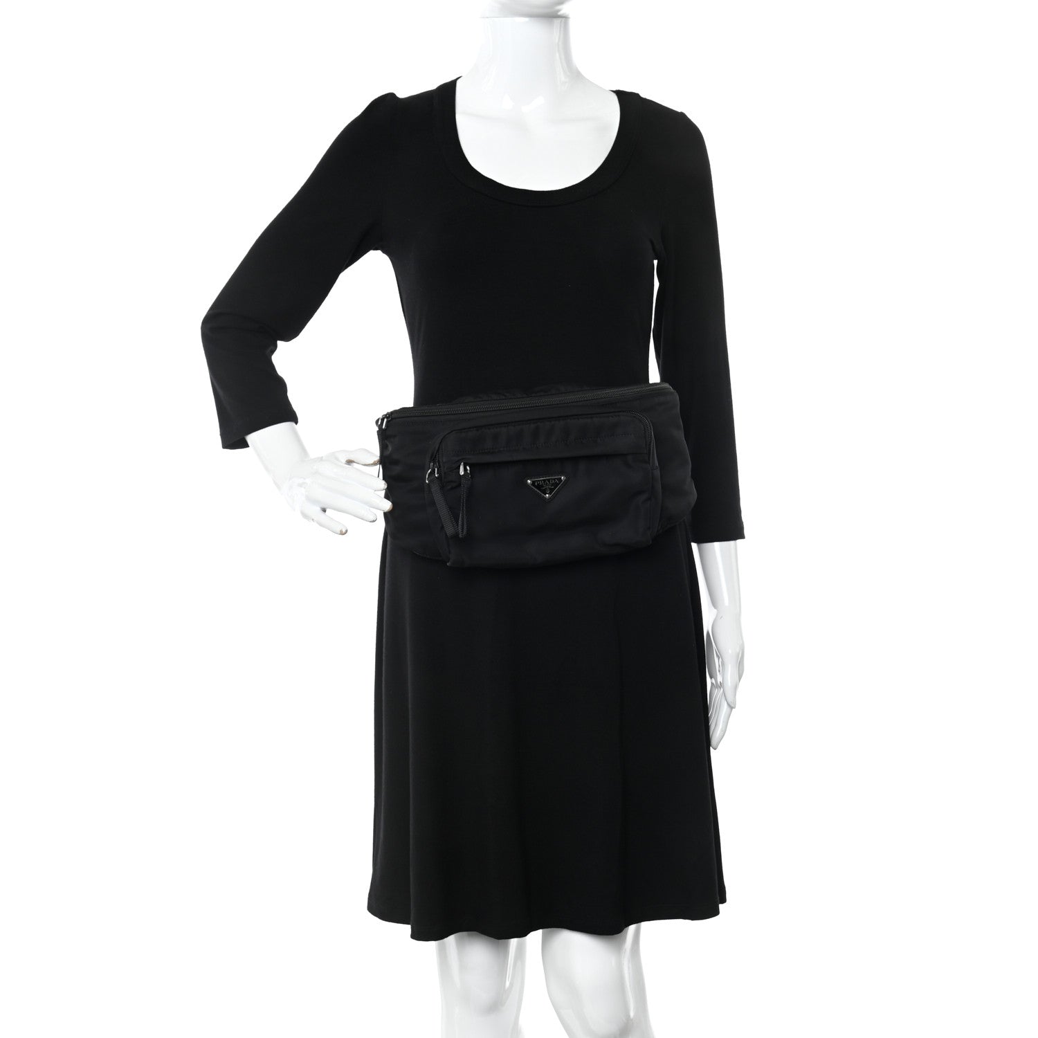 Prada Tessuto Nylon Double Pocket Belt Bag Black 2 of 15