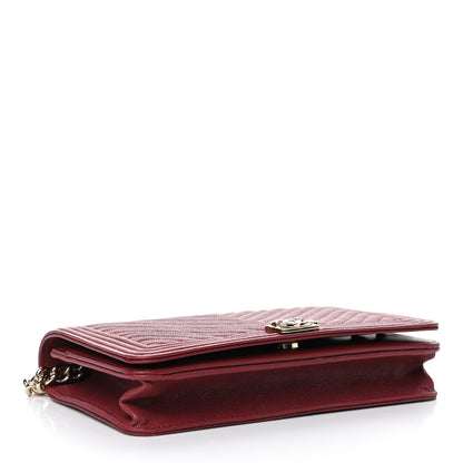 Chanel Caviar Chevron Boy Wallet On Chain WOC Dark Red 3 of 5