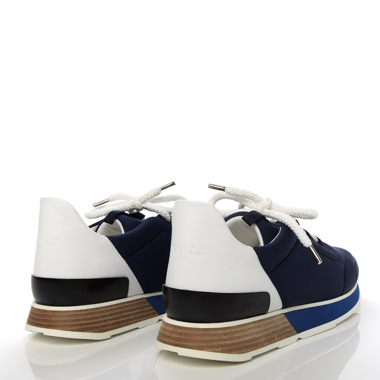 Hermes Technical Canvas Calfskin Suede Goatskin Womens Buster Sneakers 40 Marine White 4 of 10