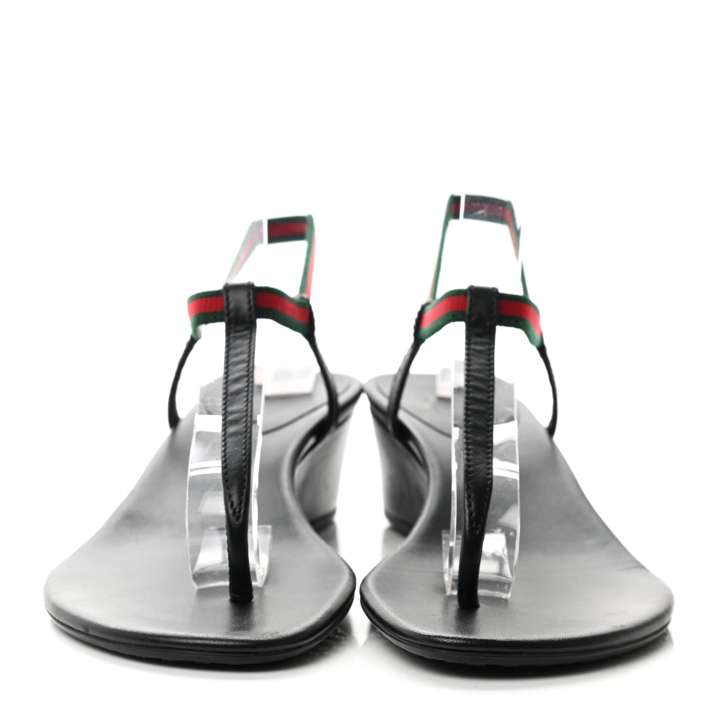 Calfskin Web Thong Wedge Sandals 36 Black