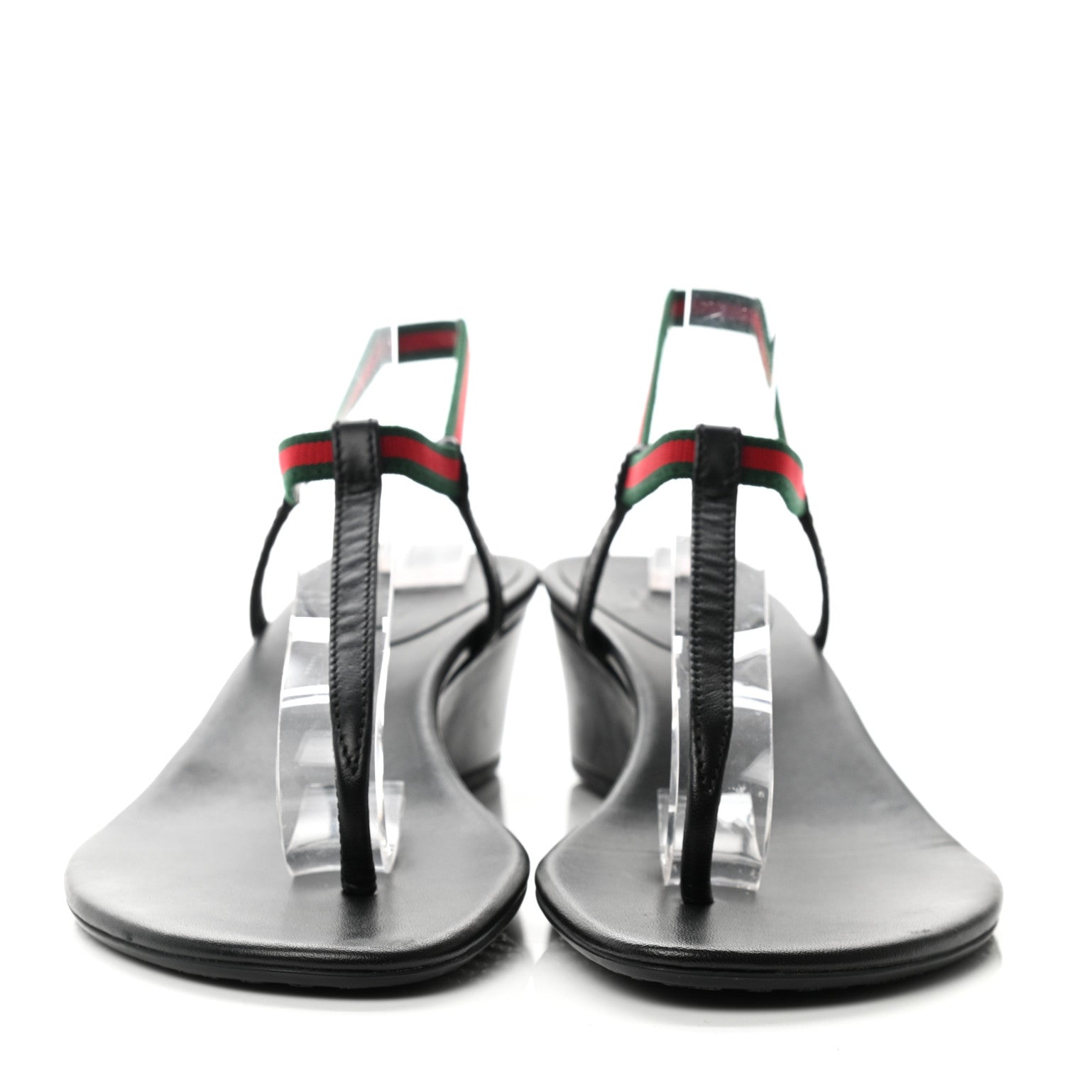 Gucci Calfskin Web Thong Wedge Sandals 36 Black 2 of 8