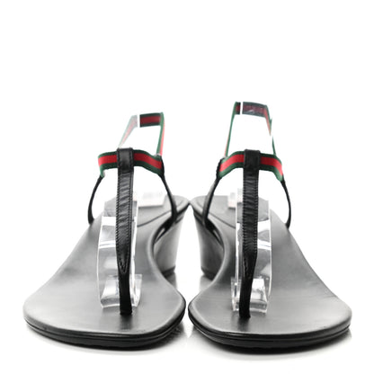 Gucci Calfskin Web Thong Wedge Sandals 36 Black 2 of 8