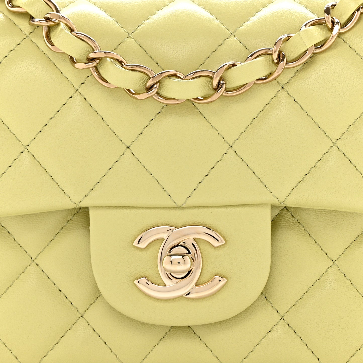 Lambskin Quilted Mini Rectangular Flap Light Green