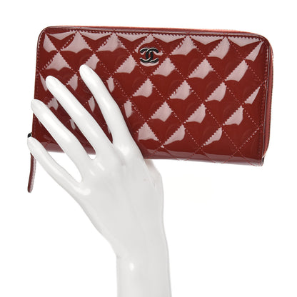 Chanel Patent Quilted Large Gusset Zip Around Wallet Dark Red 2 of 9