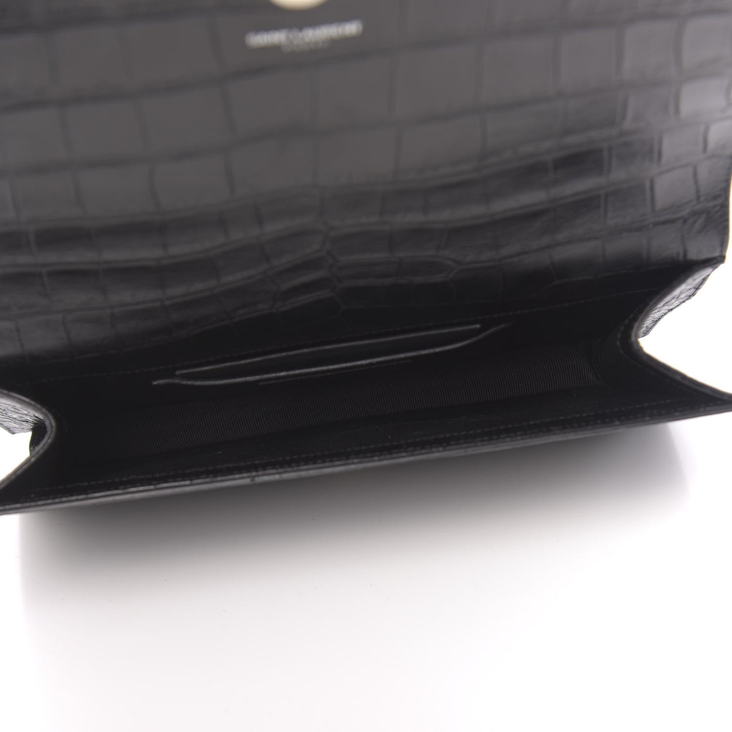 Calfskin Crocodile Embossed Classic Kate Monogram Clutch Black