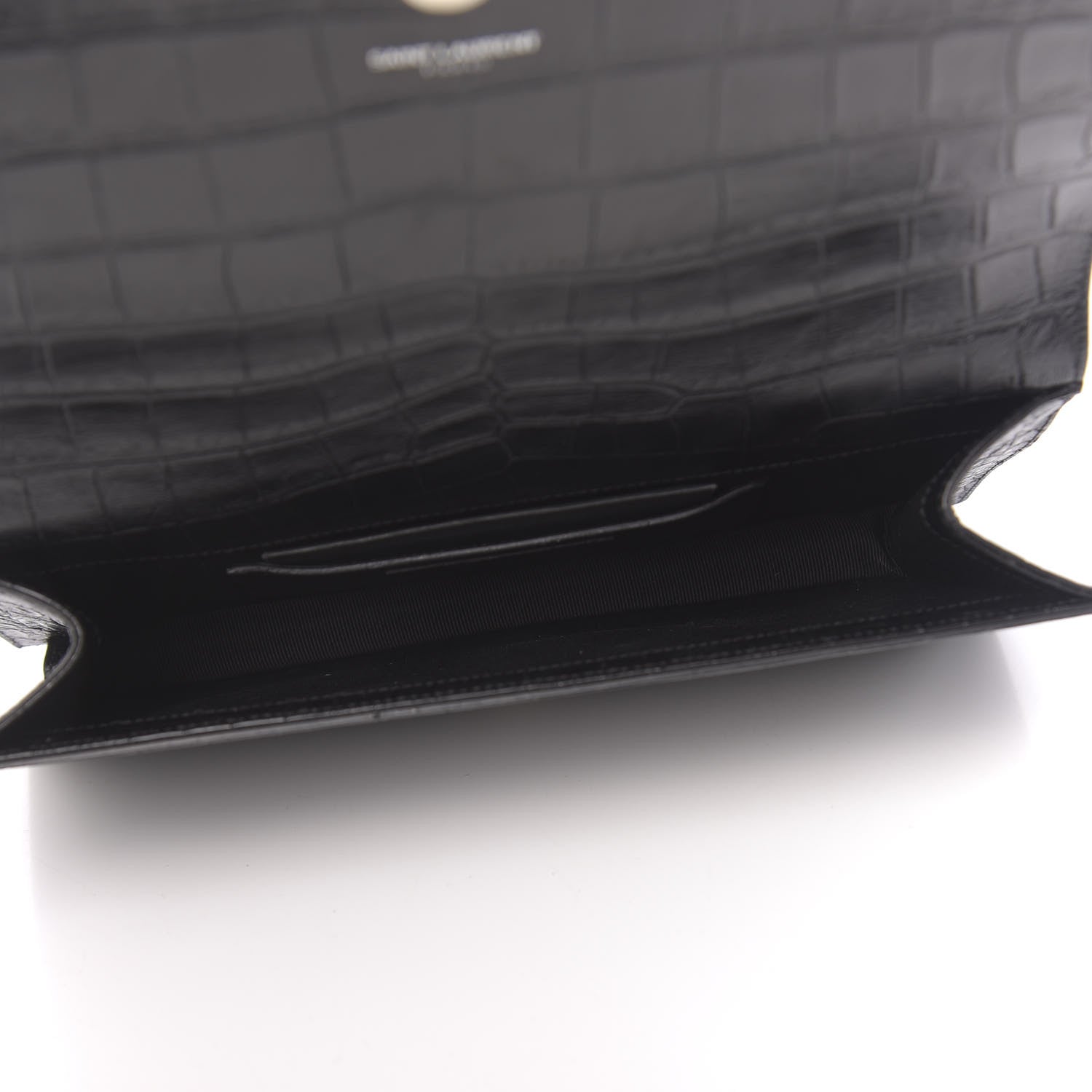 Saint Laurent Calfskin Crocodile Embossed Classic Kate Monogram Clutch Black 5 of 9