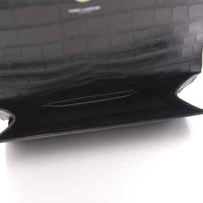 Saint Laurent Calfskin Crocodile Embossed Classic Kate Monogram Clutch Black 5 of 9