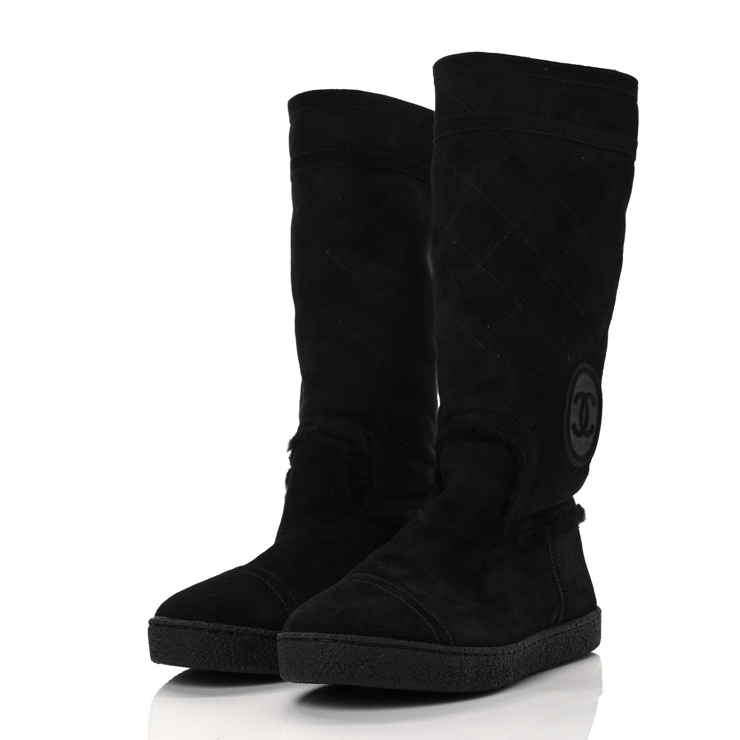 Chanel Suede Shearling Boots 36.5 Black 3 of 6