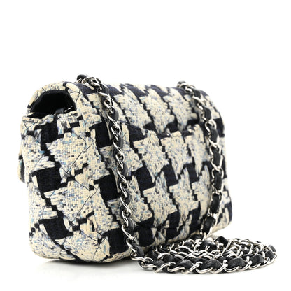 Chanel Tweed Quilted Mini Rectangular Flap Black Ecru White Blue 3 of 12