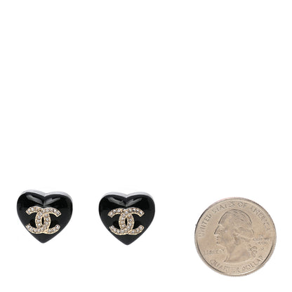 Chanel Resin Crystal CC Heart Earrings Black Gold 2 of 5