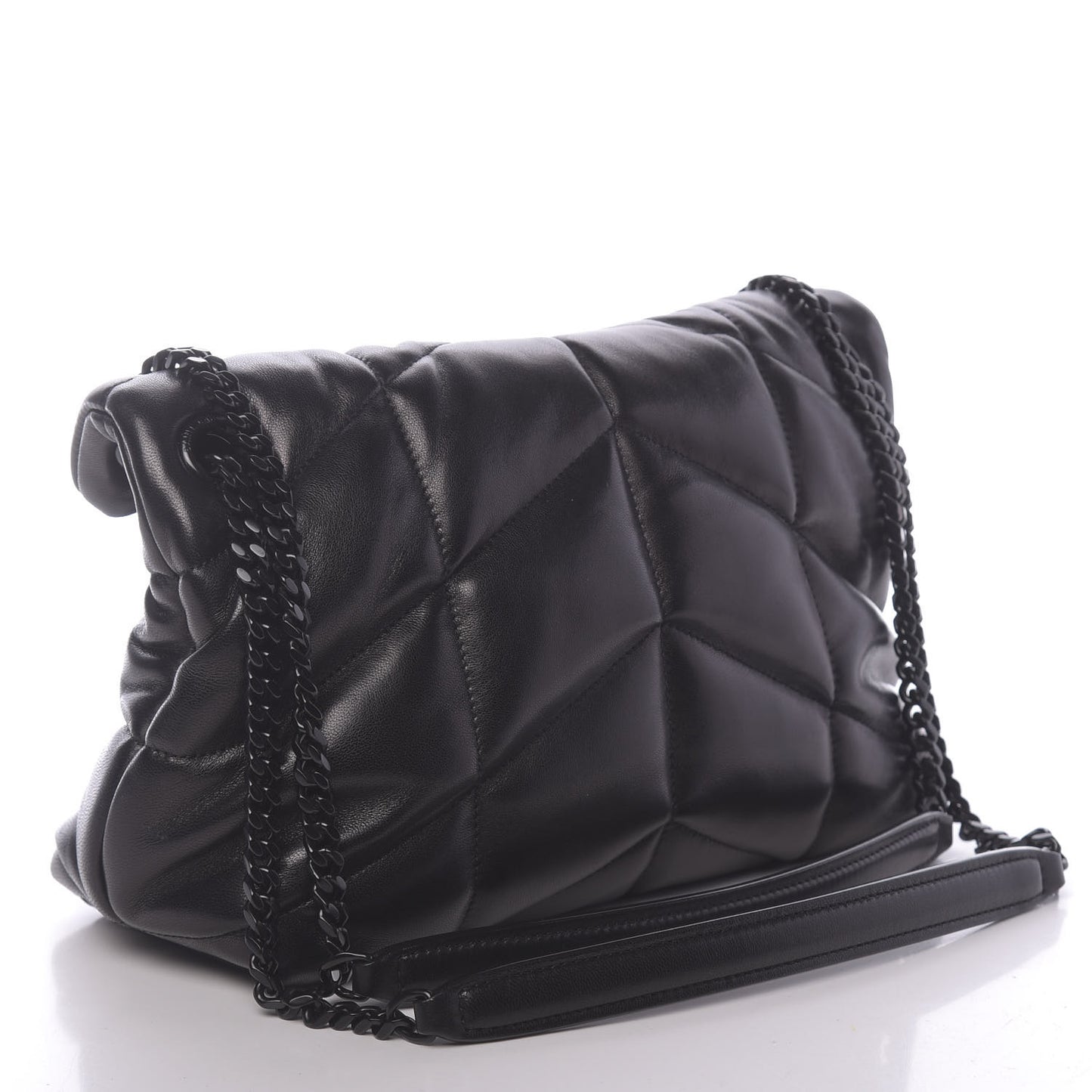 Lambskin Quilted Small Loulou Puffer Monogram Chain Satchel Black