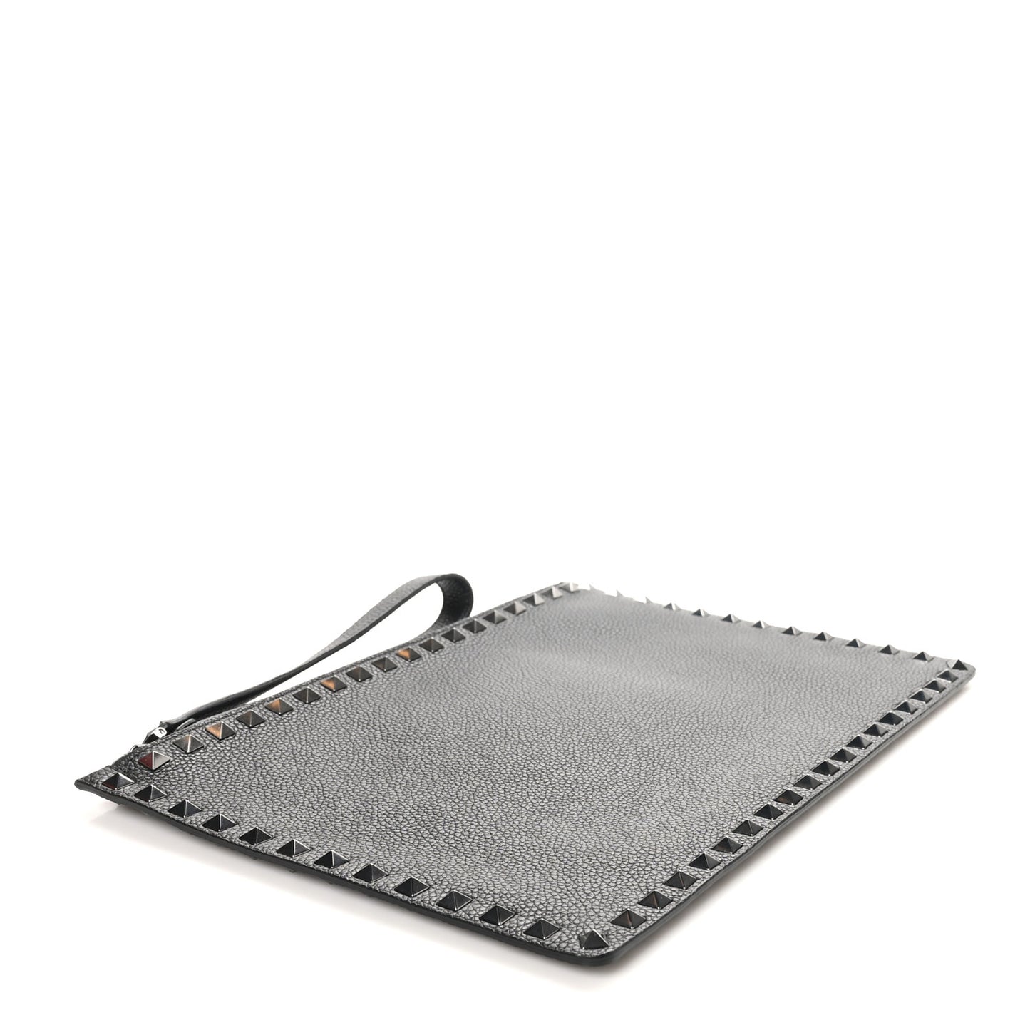 Vitello Monochrome Large Rockstud Zip Pouch Black