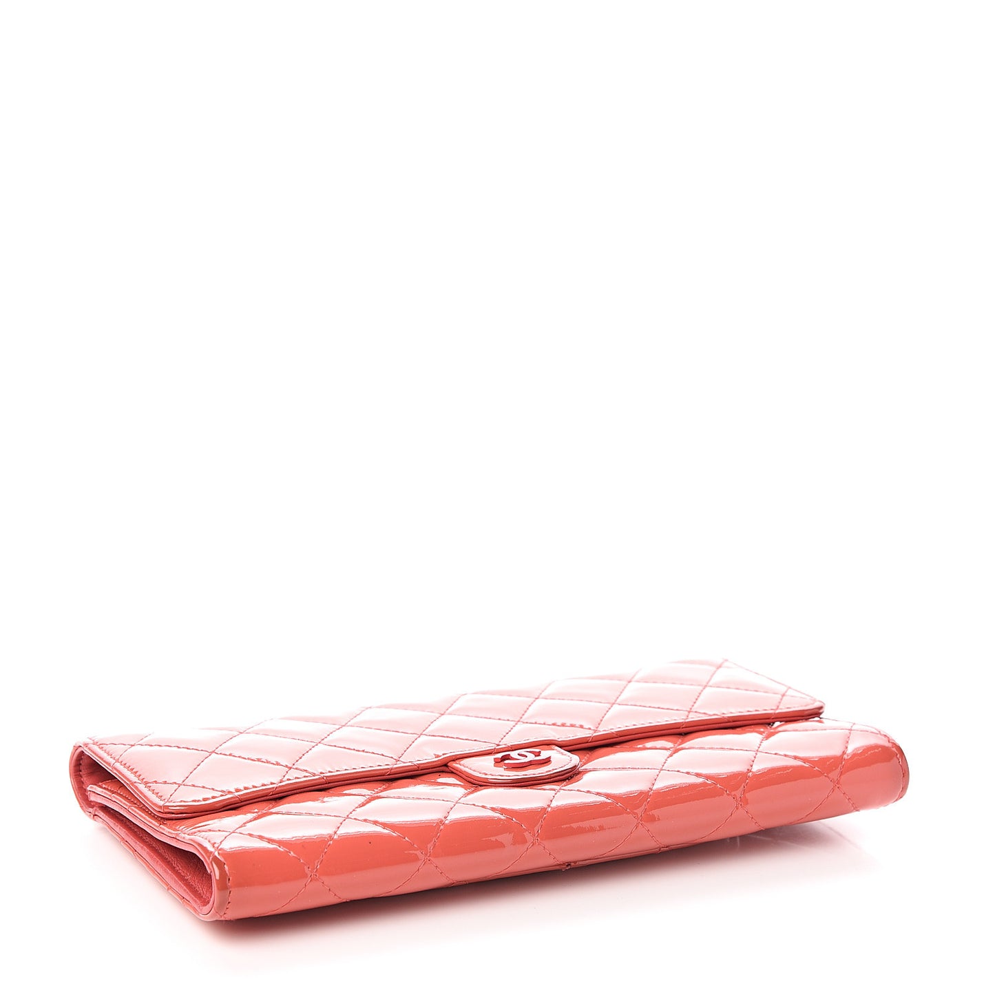 Patent Quilted Large Flap Wallet Coral