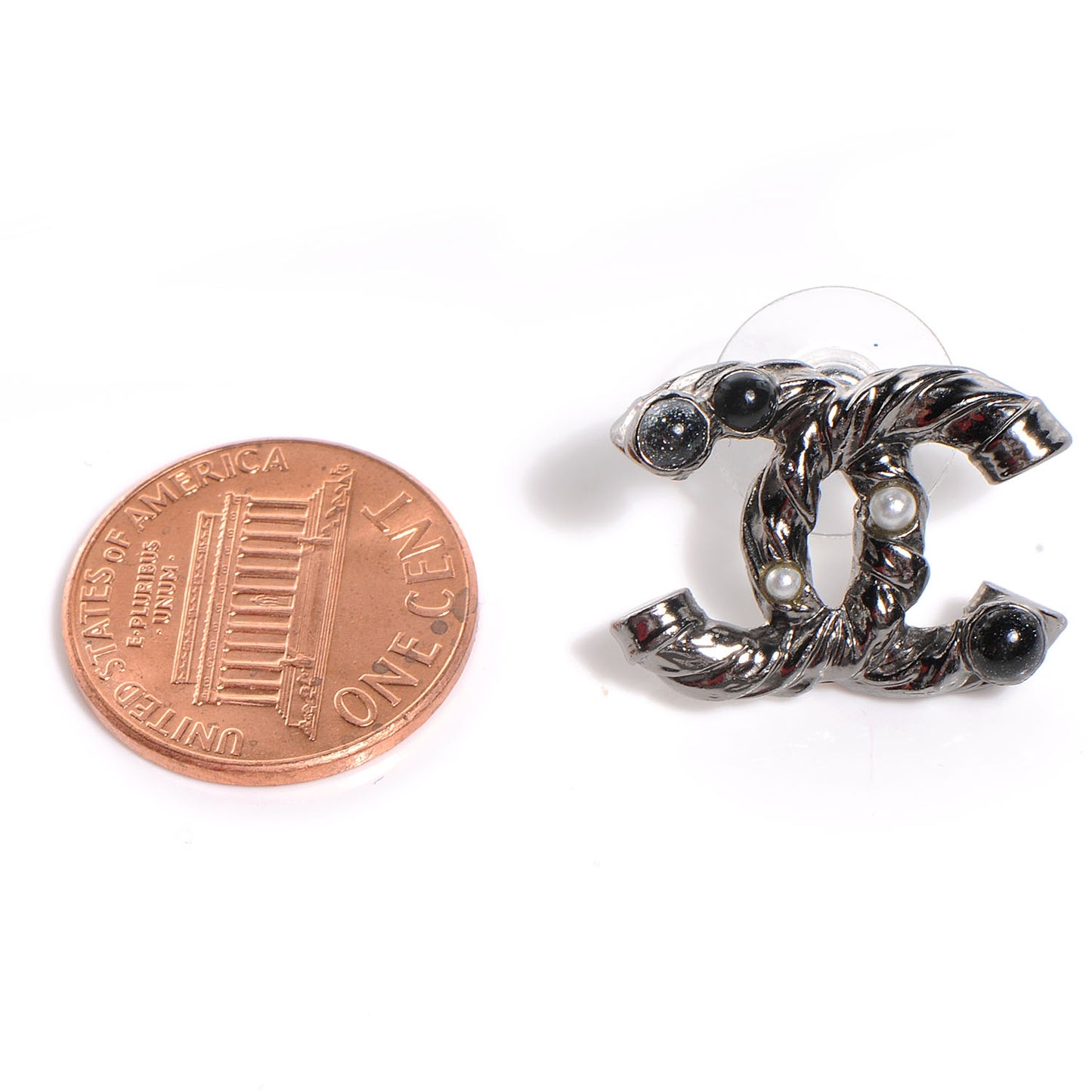 Pearl Beaded Twisted CC Earrings Dark Silver
