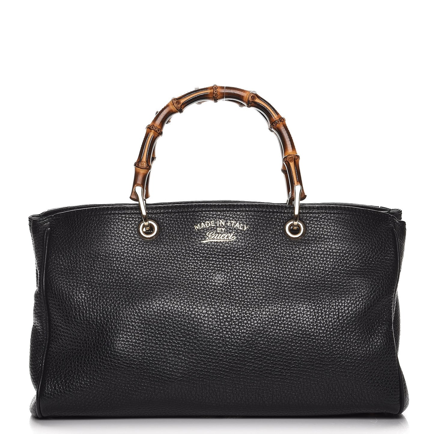 Pebbled Calfskin Medium Bamboo Shopper Tote Black
