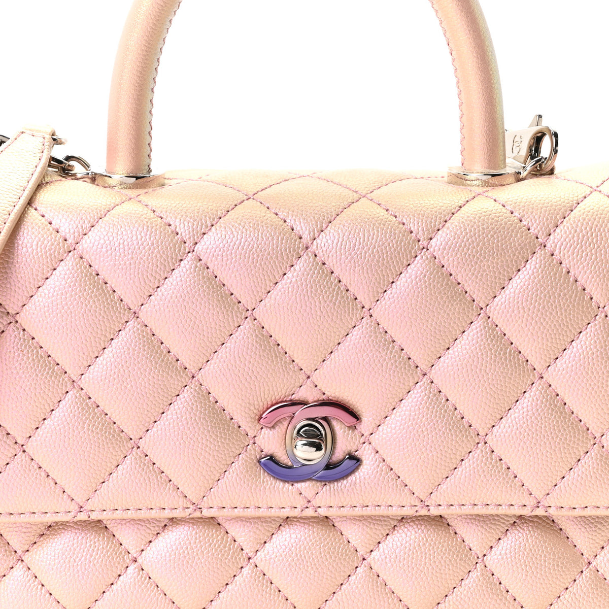 Chanel Iridescent Caviar Quilted Mini Coco Handle Flap  Pink 8 of 10
