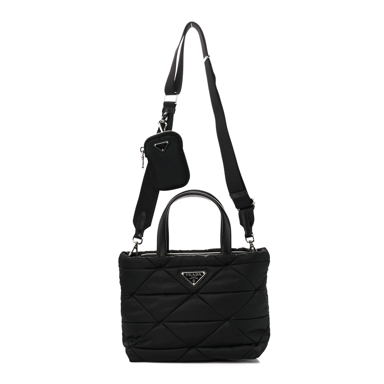 Prada Re-Nylon Nappa Triangle Quilted Padded Double Handled Zip Pocket Tote Black 1 of 12