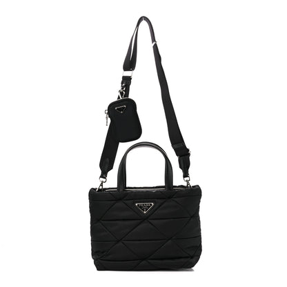 Prada Re-Nylon Nappa Triangle Quilted Padded Double Handled Zip Pocket Tote Black 1 of 12