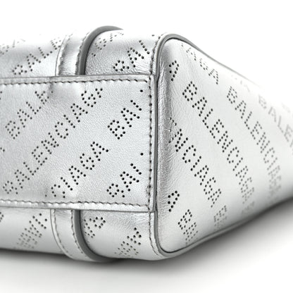 Balenciaga Metallic Calfskin Logo Perforated XXS Everyday Tote New Silver 10 of 14