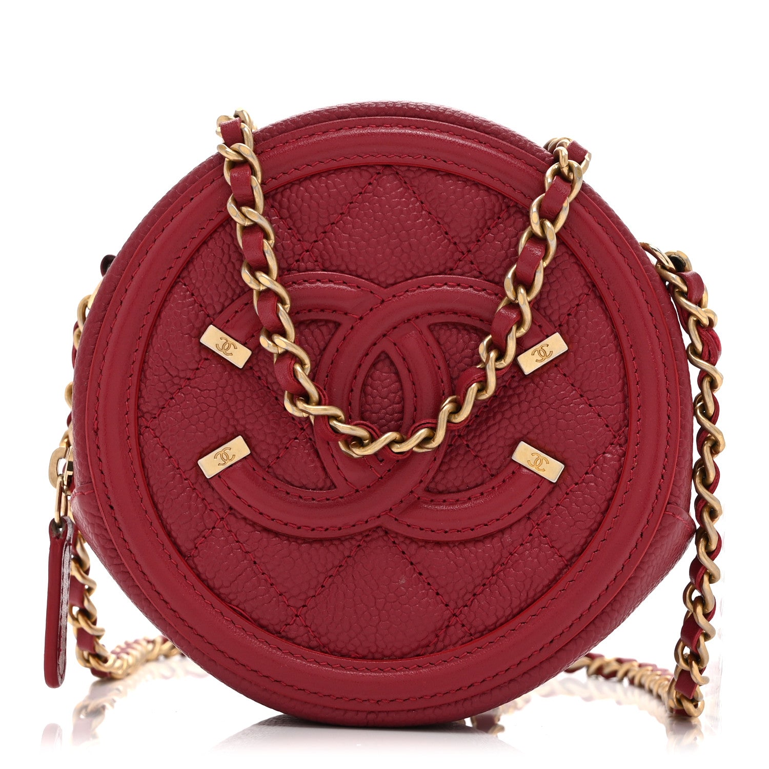 Chanel Caviar Quilted Round Filigree Crossbody Red 1 of 10