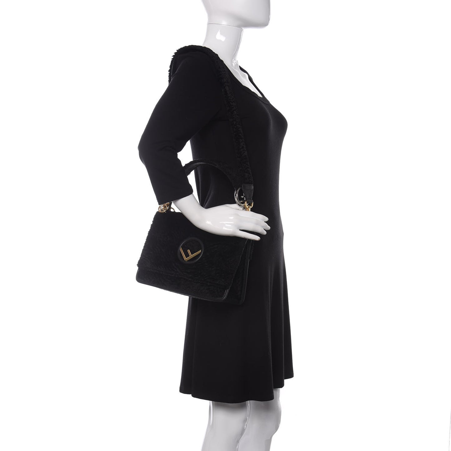 Velluto Astrakan Vitello Dolce F is Fendi Kan I Shoulder Bag Black