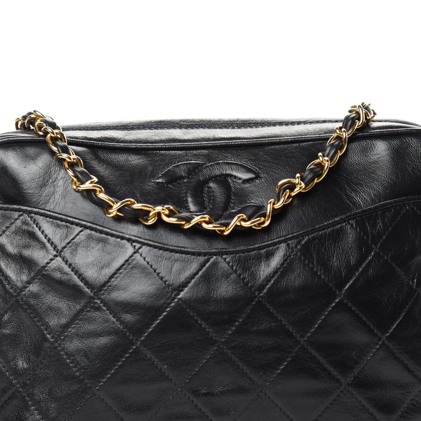 Lambskin Quilted CC Tassel Camera Case Black
