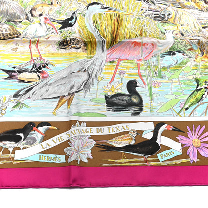 Hermes Silk La Vie Sauvage Du Texas Scarf 90 Rose Indien Tabac Vert 3 of 5