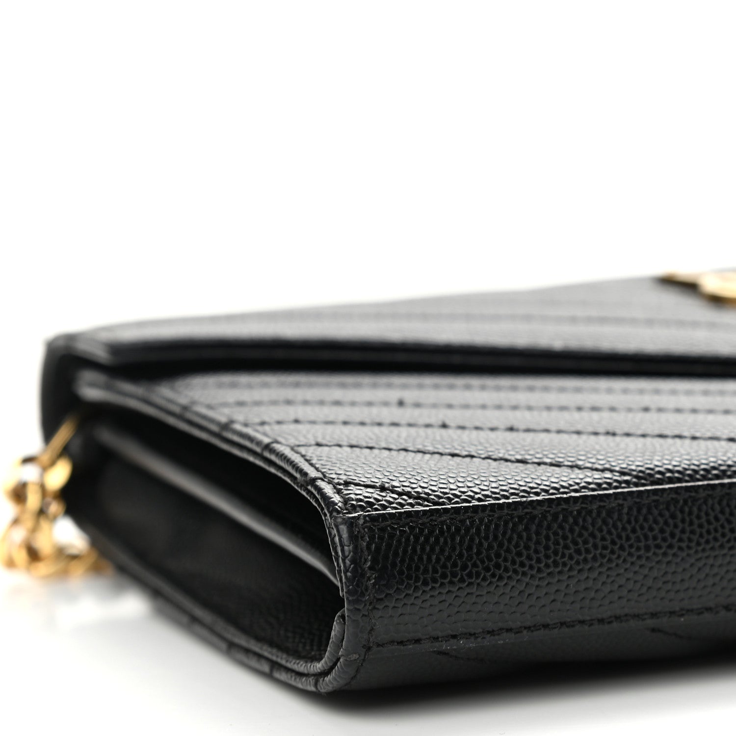 Saint Laurent Grain De Poudre Matelasse Chevron Monogram Chain Wallet Black 9 of 14