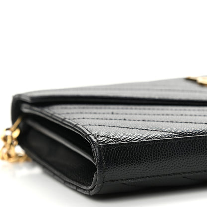 Saint Laurent Grain De Poudre Matelasse Chevron Monogram Chain Wallet Black 9 of 14
