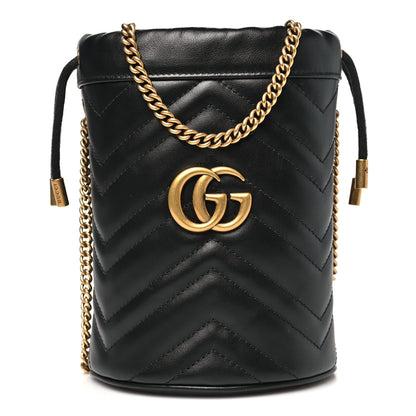 Gucci Calfskin Matelasse Mini GG Marmont 2.0 Bucket Bag Black 1 of 11