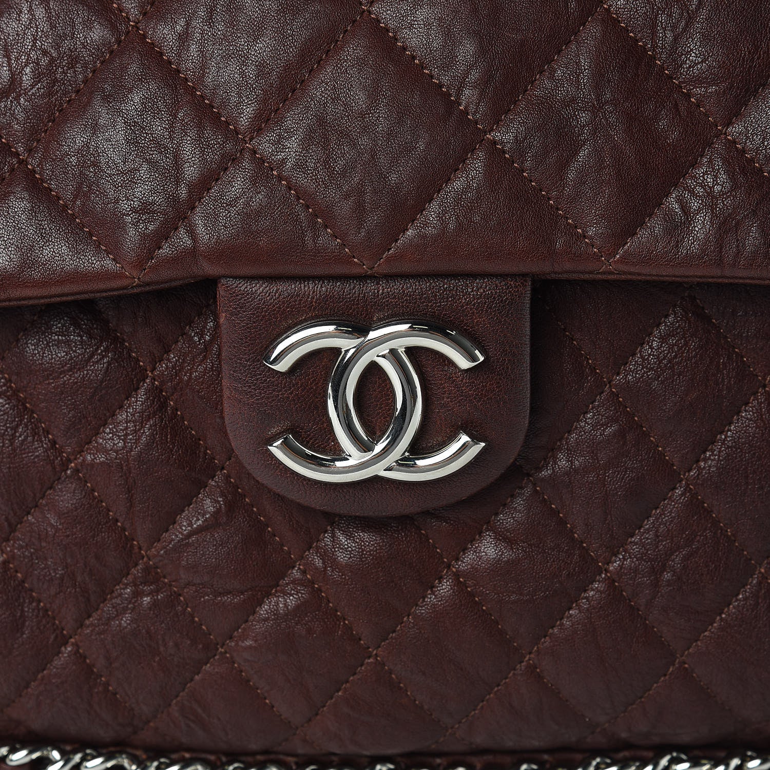 Chanel Crumpled Lambskin Quilted Maxi Chain Around Flap Dark Brown 10 of 10