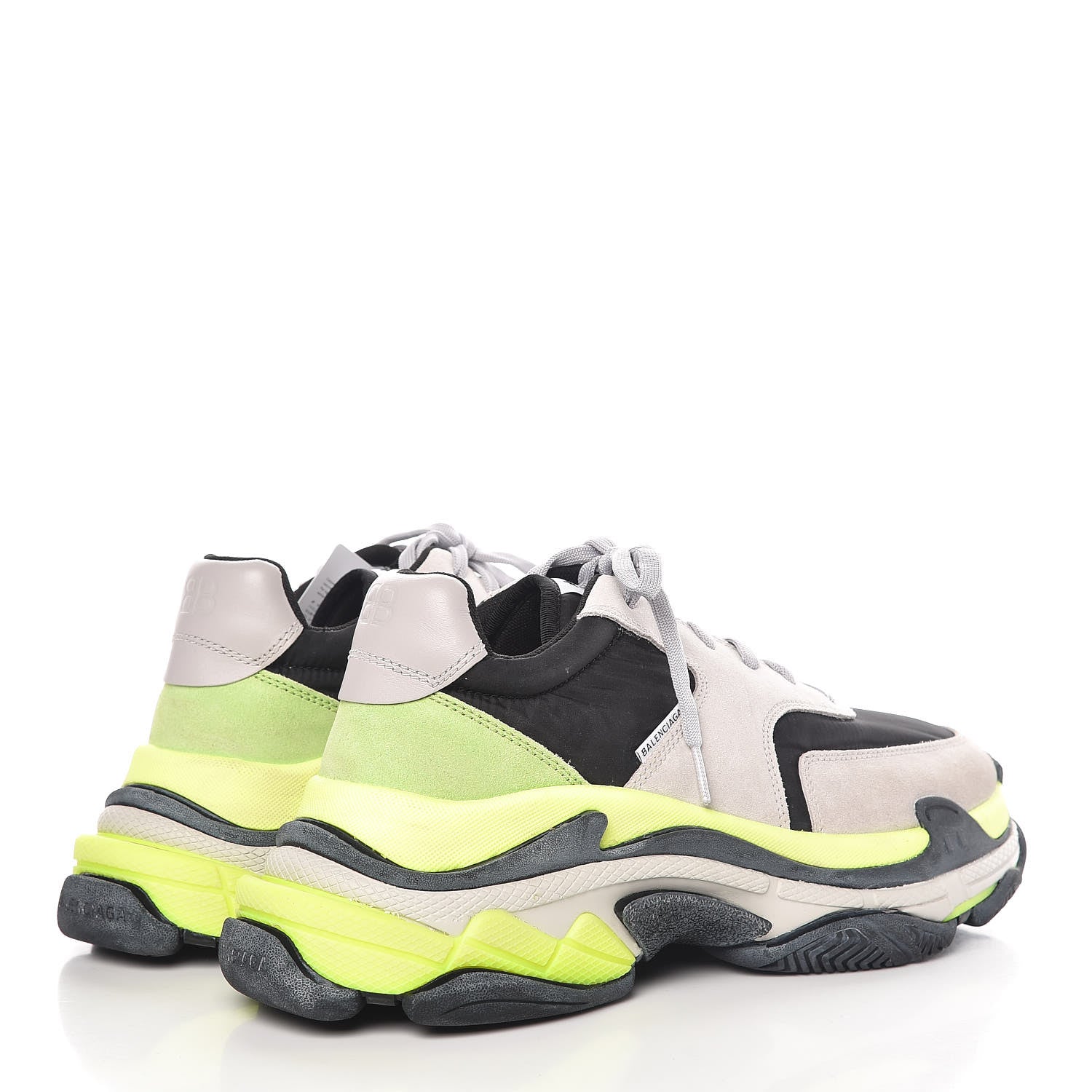 Balenciaga Nylon Suede Mens Triple S 2.0 Sneakers 43 Gris Black Jaune Fluo 4 of 11