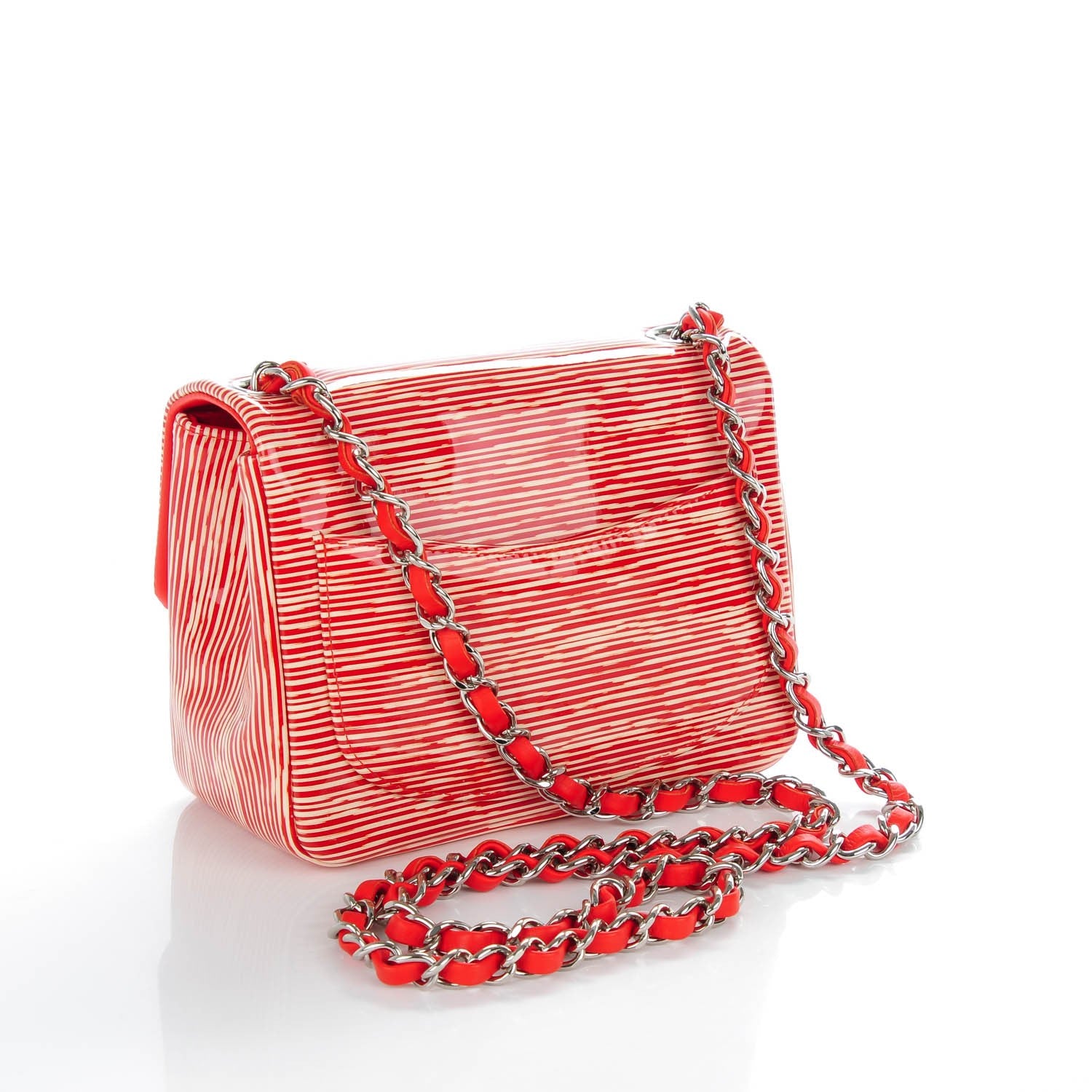 Chanel Patent Calfskin Striped Mini Square Flap Red 3 of 8