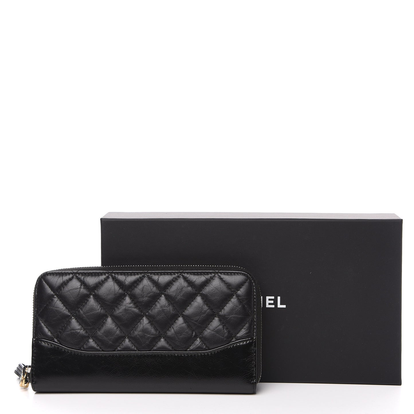 Aged Calfskin Quilted Small Gabrielle Zip Around Wallet Black