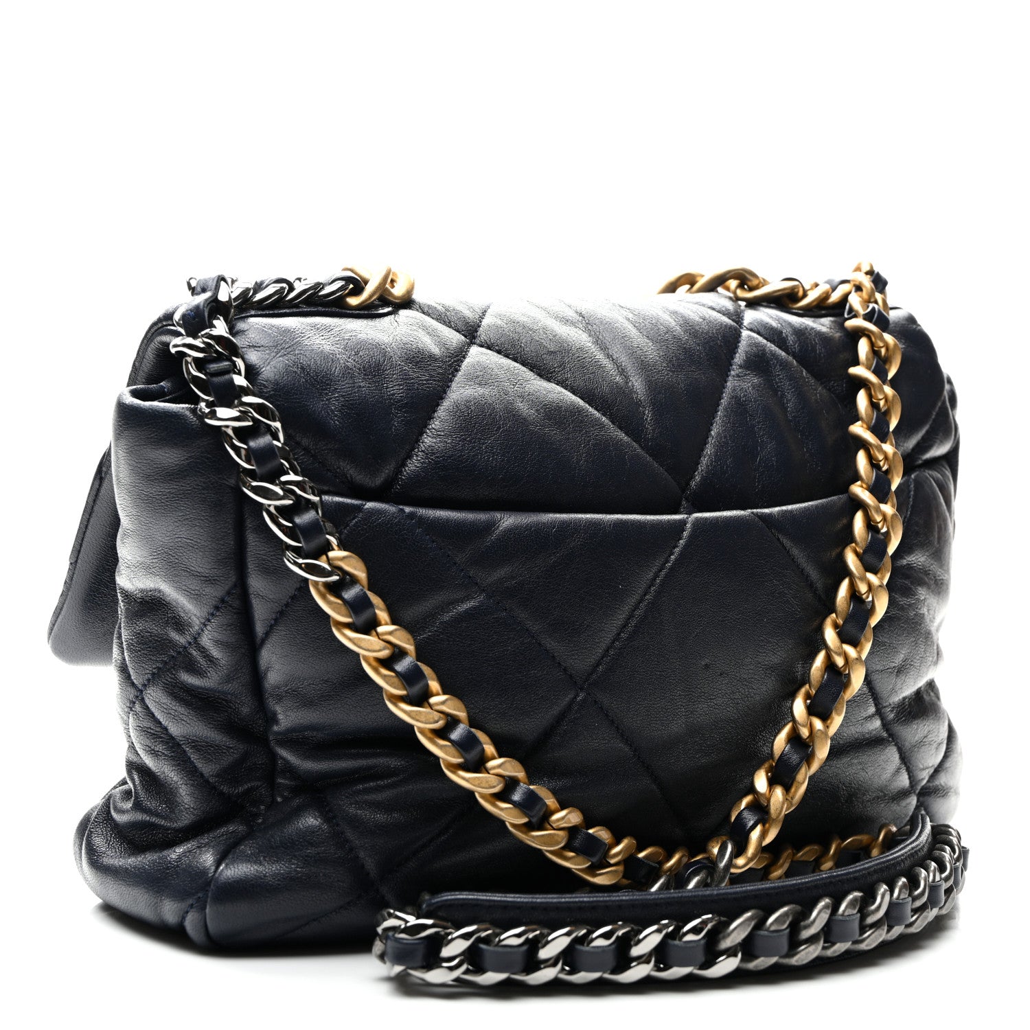 Chanel Goatskin Quilted Large Chanel 19 Flap Navy Blue 3 of 10