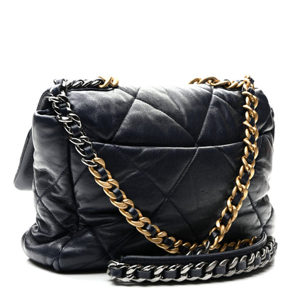 Chanel Goatskin Quilted Large Chanel 19 Flap Navy Blue 3 of 10