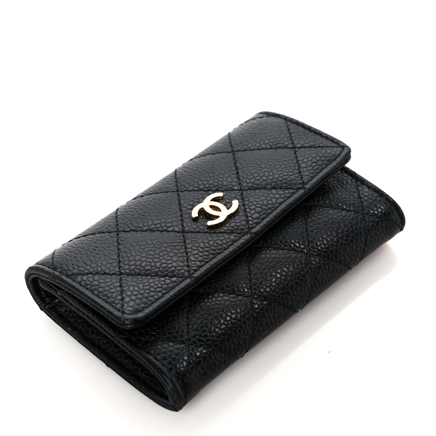Caviar Quilted Flap Card Holder Wallet Black