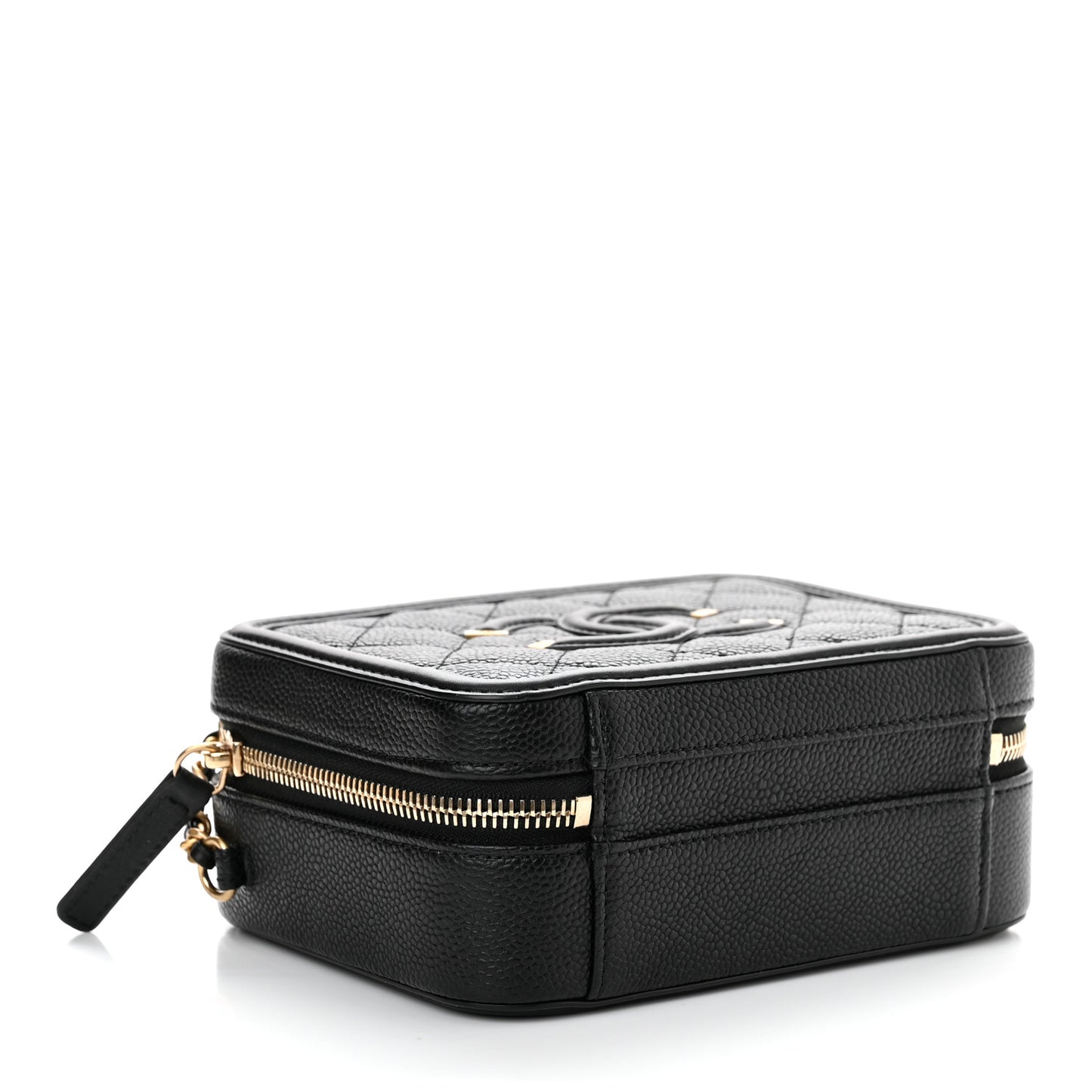Caviar Quilted Small CC Filigree Vanity Case Black