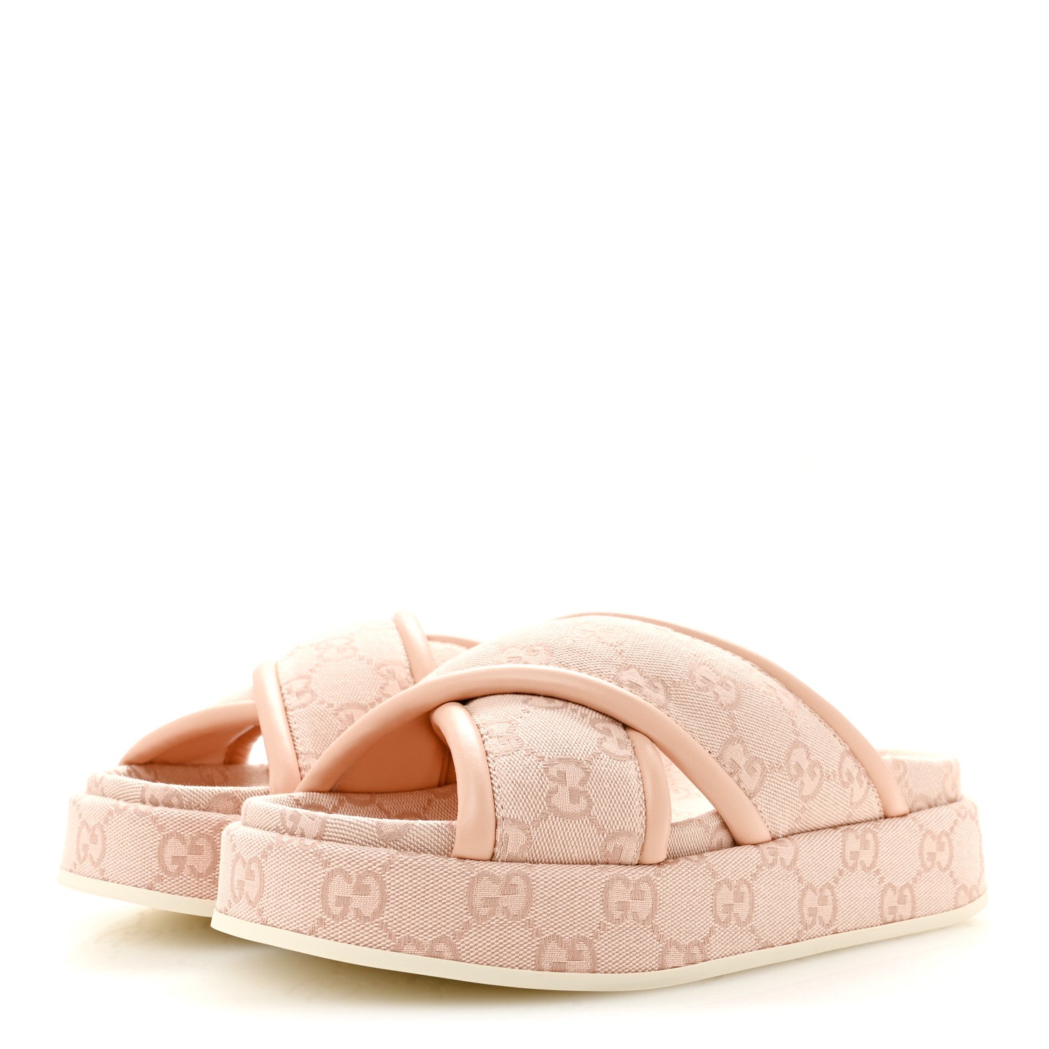 Gucci Monogram GG Calfskin Angelina Platform 55mm Slide Sandals 37.5 Rose Dust 4 of 10