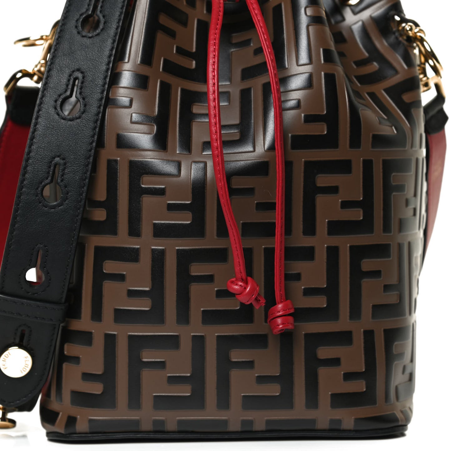 Vitello Grace F is Fendi Bi-Color FF 1974 Embossed Grande Mon Tresor Bucket Bag Maya Black Fragola