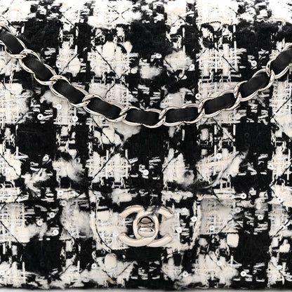 Chanel Tweed Sequin Quilted Medium Double Flap Black White 8 of 10