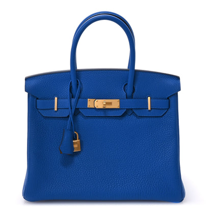 Hermes Togo Horseshoe Birkin 30 Bleu Zanzibar Jaune Ambre 1 of 11