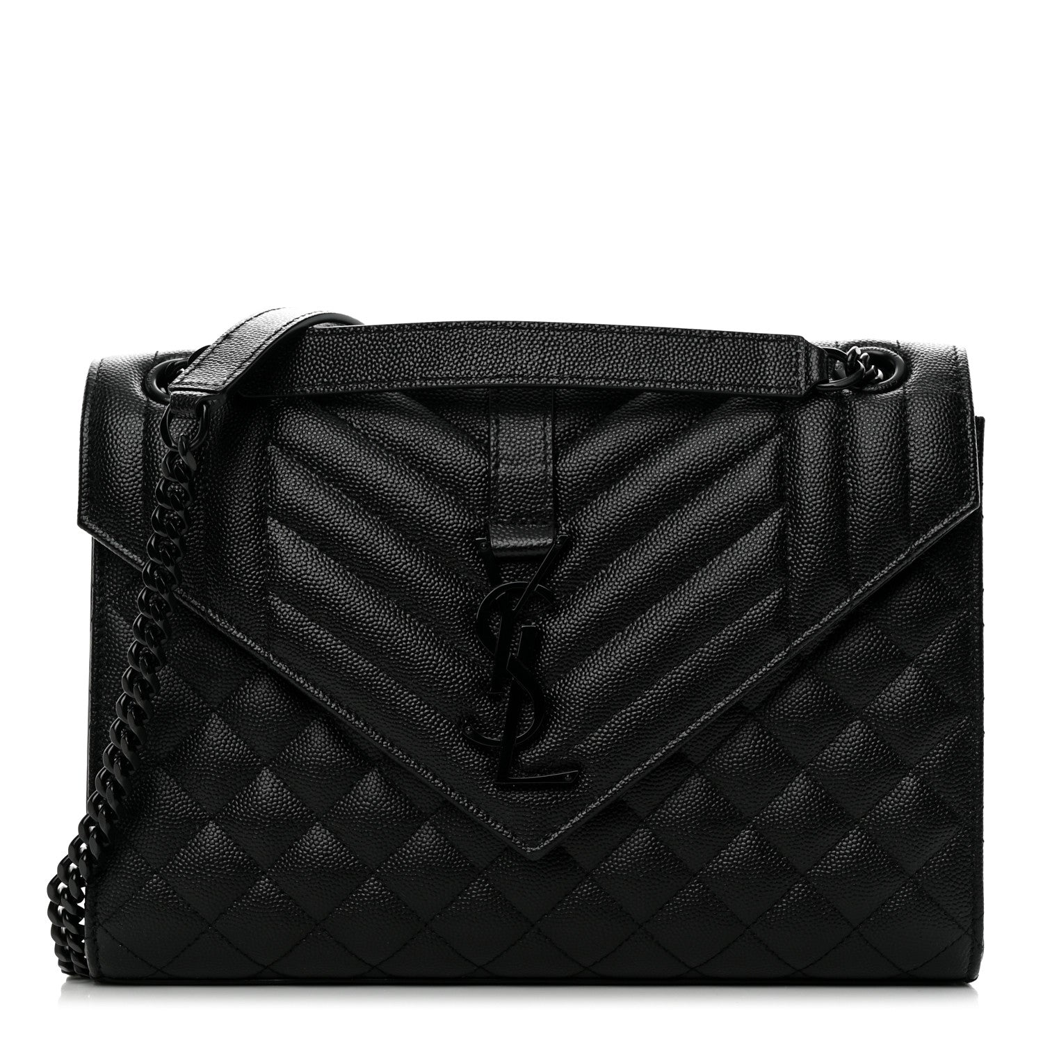Saint Laurent Grain De Poudre Textured Mixed Matelasse Triquilt Medium Monogram Monochrome Satchel Black 1 of 11