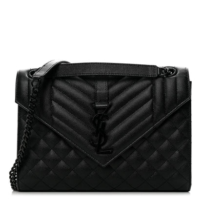 Saint Laurent Grain De Poudre Textured Mixed Matelasse Triquilt Medium Monogram Monochrome Satchel Black 1 of 11