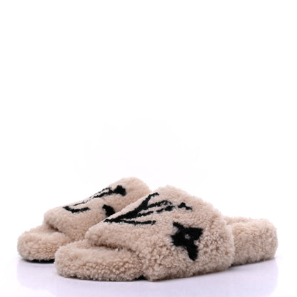 Louis Vuitton Shearling Bom Dia Flate Mules 38.5 Beige 3 of 8