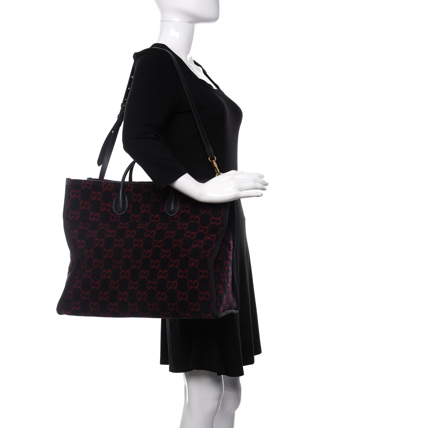Covered Wool Textured Dollar Calfskin GG Monogram Large Tote Bag Blue Red